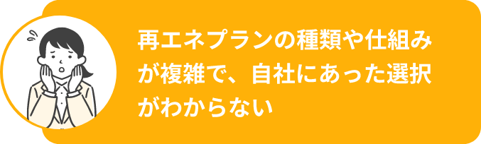再エネプランの種類や仕組みが複雑で、自社にあった選択がわからない